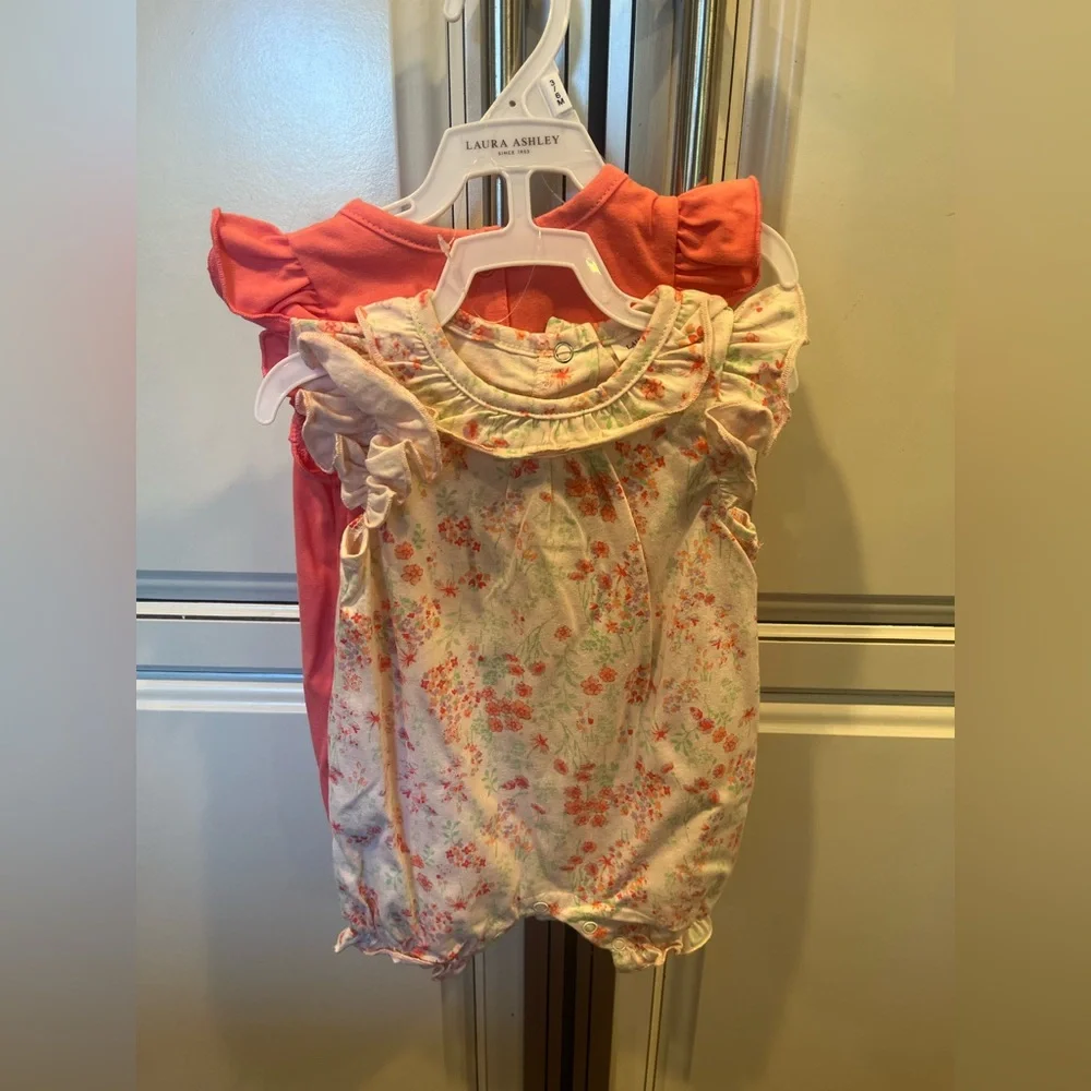 Laura Ashley Coral and Floral Baby Rompers
